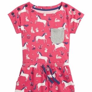NWOT Mini Boden Girls Pink Bunny Unicorn Cap Sleeve Romper — Size 11/12 yrs